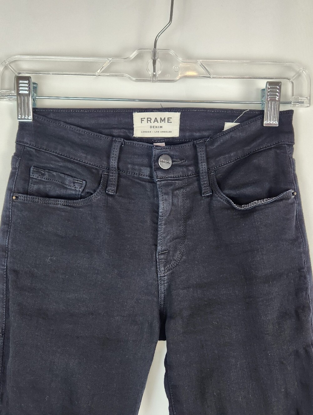 Frame Le Skinny De Jeanne Raw Mid Rise Jeans in Black Film Noir Size 23 - Picture 2 of 9